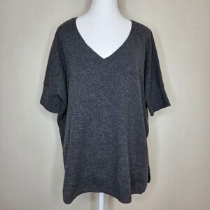 Minnie Rose 100% Cashmere V-Neck Short Sleeve Sweater Charcoal Grey XS/S